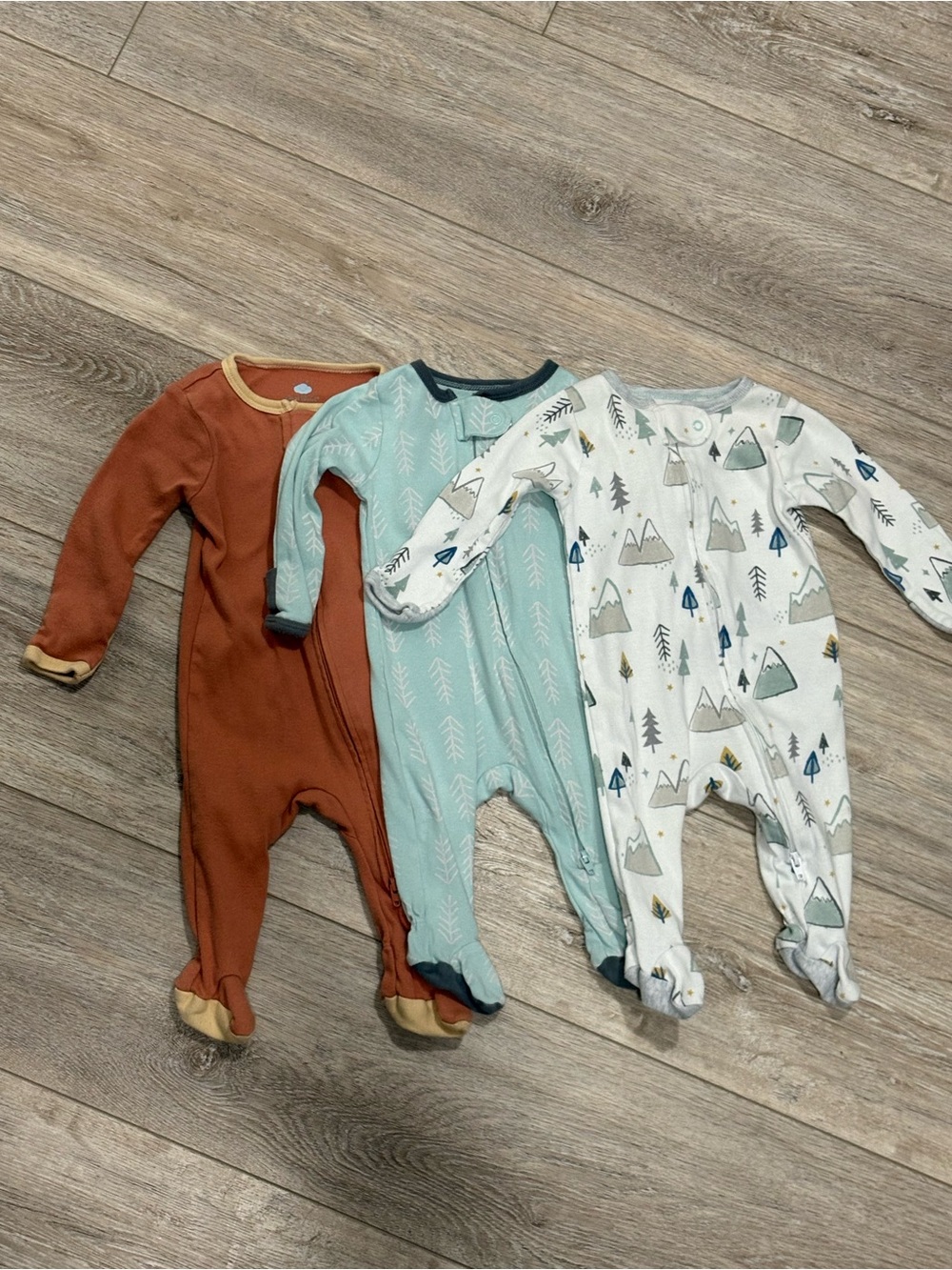 CLOUD ISLAND | 3 Pack Sleep N’ Play Footie Rust, Teal & White Mountain
